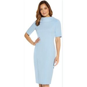 Adrianna Papell Women's Roll Neck Sheath with V Back Blue Size 16 Jackie O Retro